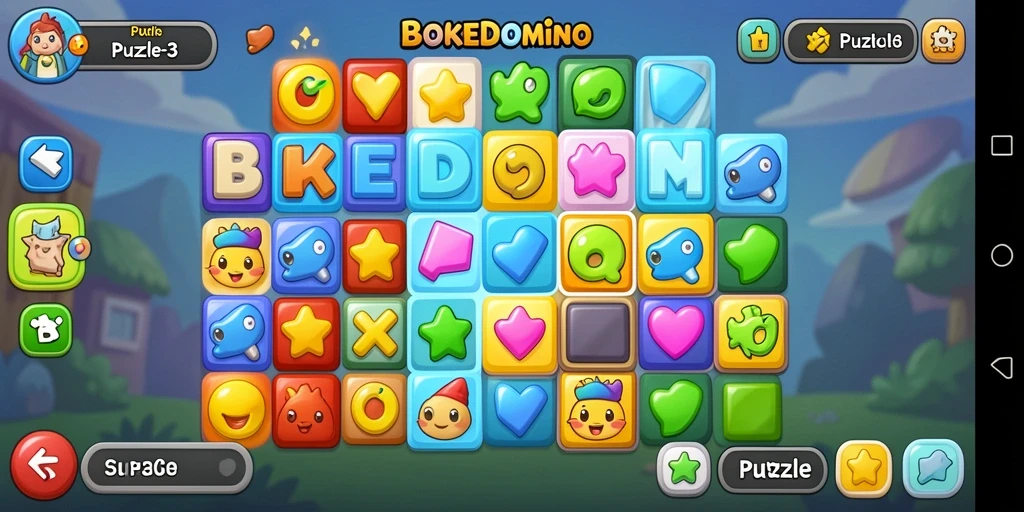 Tampilan antarmuka BOKEDOMINO dengan elemen Puzzle Match-3 yang menarik.