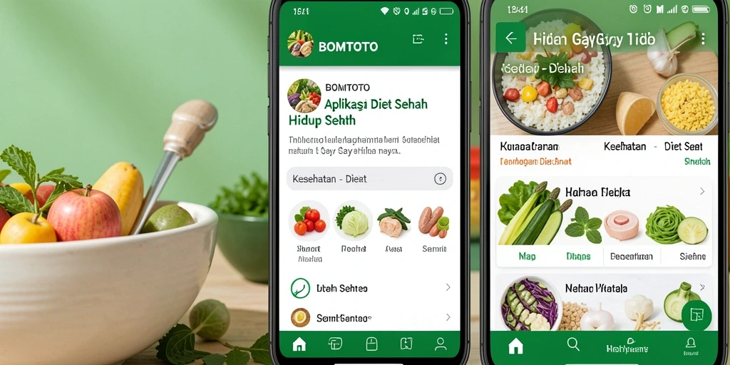 Menampilkan antarmuka aplikasi BOMTOTO untuk diet sehat.