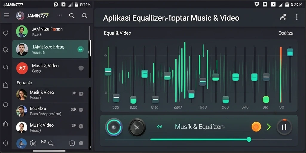 Antarmuka aplikasi JAMIN777 yang intuitif dan fungsi Equalizer yang andal.