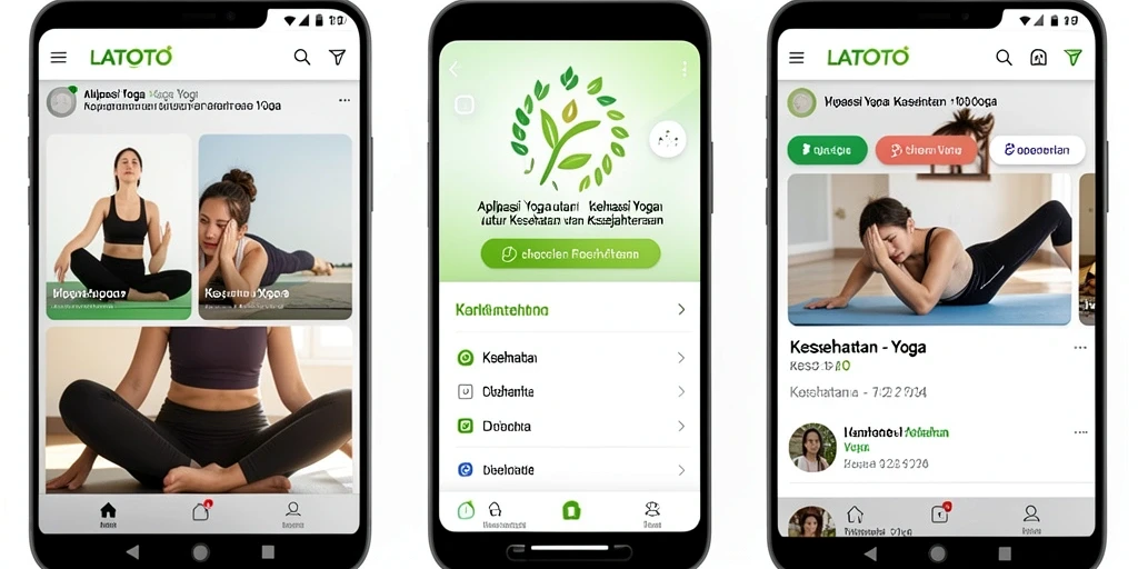 Antarmuka aplikasi LATOTO dengan berbagai sesi Yoga yang menarik.