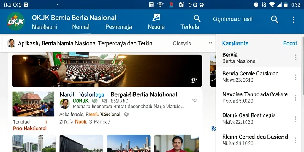Tampilan utama aplikasi OKJK yang menampilkan berita terkini.