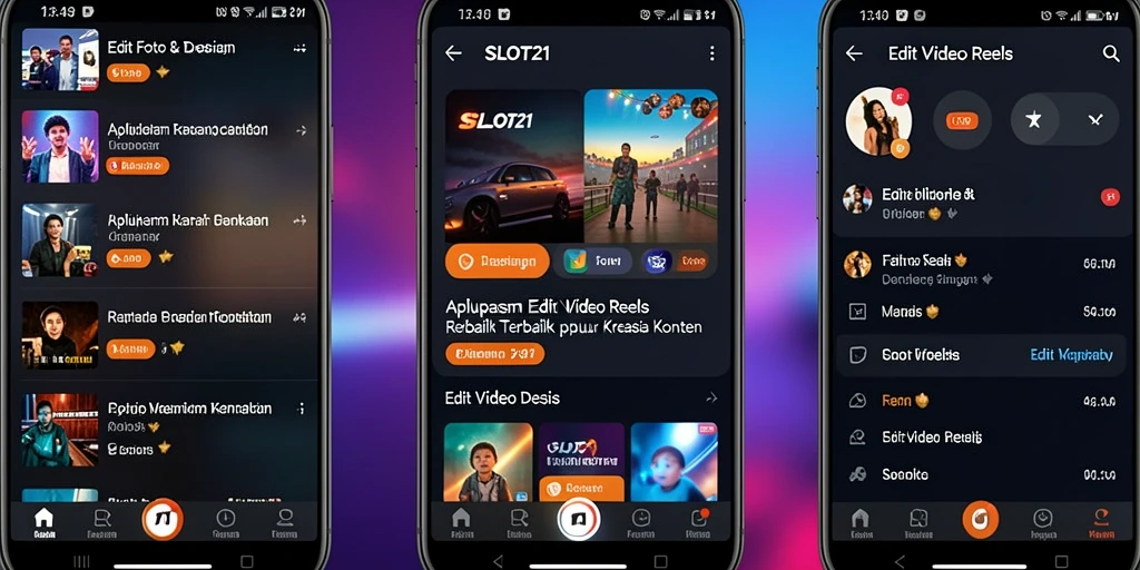 Tampilan antarmuka aplikasi SLOT21 untuk Edit Video Reels yang menarik.